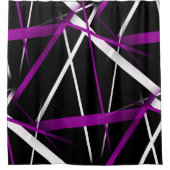 シームレスな抽象芸術紫と白の線(黒) シャワーカーテン (正面)