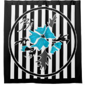 シームレスな抽象芸術青い花フローラ白い黒 シャワーカーテン (正面)