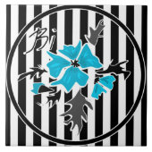 シームレスな抽象芸術青い花フローラ白い黒 タイル (正面)