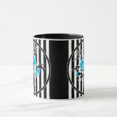 シームレスな抽象芸術青い花フローラ白い黒 マグカップ (中央)