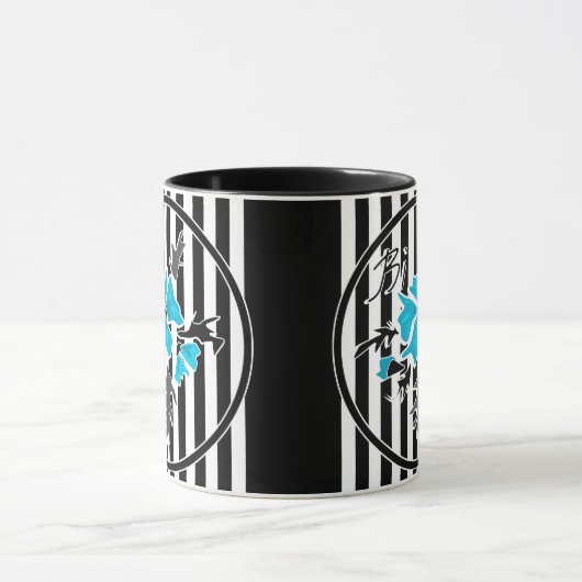 シームレスな抽象芸術青い花フローラ白い黒 マグカップ (中央)