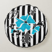 シームレスな抽象芸術青い花フローラ白い黒 ラウンドクッション (裏面)