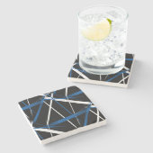 シームレスな抽象芸術青と白の線(黒B) ストーンコースター (横)