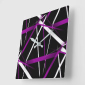 シームレスな抽象芸術（紫と白の線） （黒） スクエア壁時計 (傾斜)