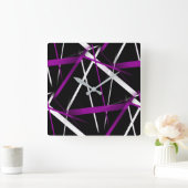 シームレスな抽象芸術（紫と白の線） （黒） スクエア壁時計 (ホーム)