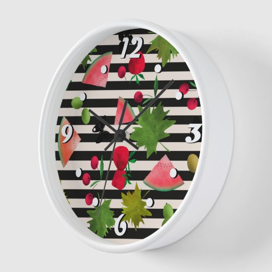 シームレスな新鮮な果実の果実の水色の漫画 壁時計 (傾斜)