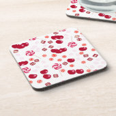 シームレスな明るいさくらんぼベリーキャンディ棒つきキャンデー甘い コースター (左側)