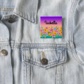 シームレスな春フローラ花ピンク黄色オレンジ 缶バッジ (インサイチュ)