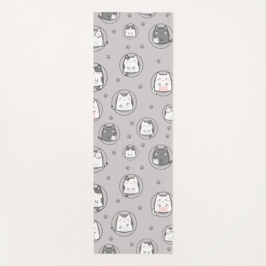 シームレスな柄かわいいかわいい猫の手 ヨガマット (正面)
