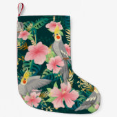 シームレスな柄のかわいいコクタイルの鸚鵡が大きな姿で祭る スモールクリスマスストッキング (正面)