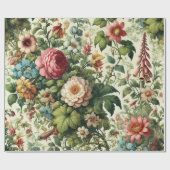 シームレスな植物の花柄 ラッピングペーパー (フラット)