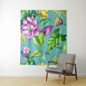 シームレスな植物柄ピンク&イエローロータス タペストリー (インサイチュ)