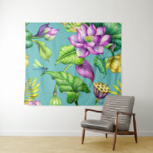 シームレスな植物柄ピンク&イエローロータス タペストリー (インサイチュ(横))