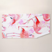 シームレスな模様の水色バラとピンクフラミン バスタオル (バスタオル)