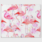 シームレスな模様の水色バラとピンクフラミン ラッピングペーパー (フラット)