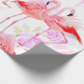 シームレスな模様の水色バラとピンクフラミン ラッピングペーパー (角)