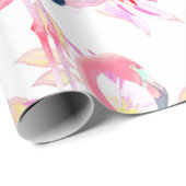 シームレスな模様の水色バラとピンクフラミン ラッピングペーパー (ロールコーナー)