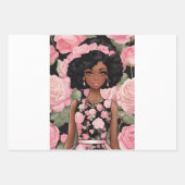 シームレスな模様の漫画の人形ブラックガールバービー。 ラッピングペーパーシート (正面)