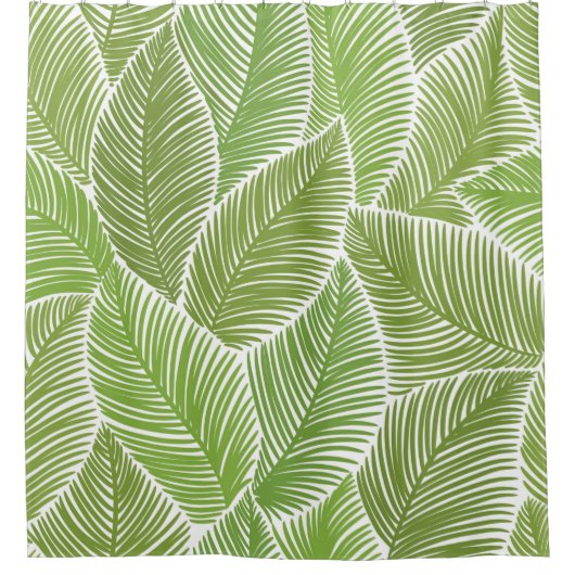 シームレスな模様(緑のヤシの葉) シャワーカーテン (正面)