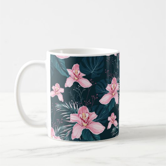 シームレスな模様(花蘭、カラフル灯) コーヒーマグカップ (左)