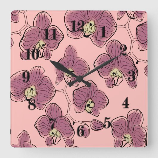 シームレスな水の色の蘭phalaenopsis花b スクエア壁時計 (正面)