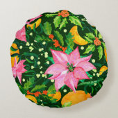 シームレスな水の色ポインセット付きクリスマスパターン ラウンドクッション (裏面)