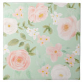 シームレスな水カラーフローラピンクと桃 タイル (正面)