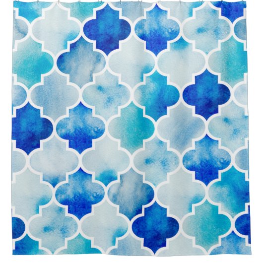 シームレスな水彩背景。美しい手のひら シャワーカーテン (正面)