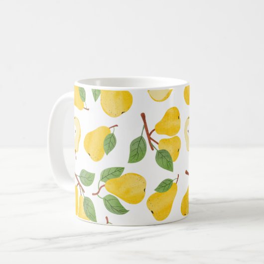 シームレスな水色の梨のパターン。ヴィンテージフルーツb コーヒーマグカップ (正面左)