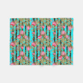 シームレスな水色の花ピンクのバラのフローラローマ フリースブランケット (正面(横))