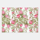 シームレスな水色の花ピンクのバラのフローラ ラッピングペーパーシート (正面2)