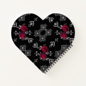 シームレスな水色の赤いバラの花の白い名前 ノートブック (裏面)