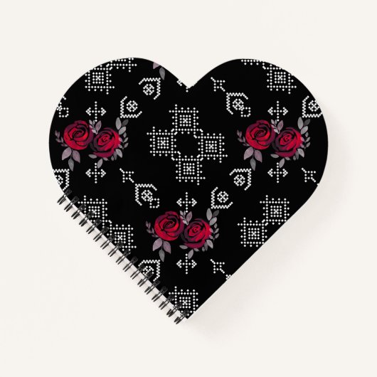 シームレスな水色の赤いバラの花の白い名前 ノートブック (正面)