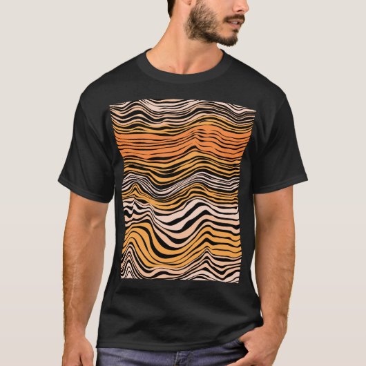 シームレスな波状ストライプデザイン Tシャツ (正面)