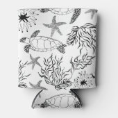 シームレスな海ウミガメ葉の植物whit 缶クーラー (正面)