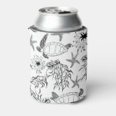 シームレスな海ウミガメ葉の植物whit 缶クーラー (缶裏面)