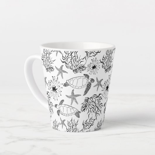 シームレスな海中海ウミガメの植物サンゴ カフェラテマグ (左アングル)