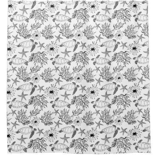 シームレスな海中海ウミガメの植物サンゴ シャワーカーテン (正面)