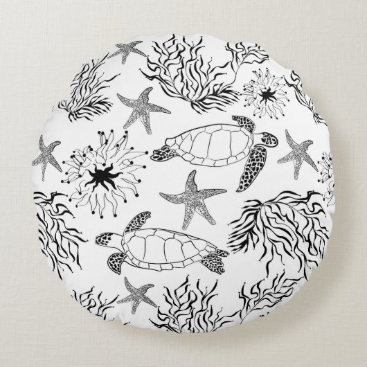 シームレスな海中海ウミガメの植物サンゴ ラウンドクッション (正面)