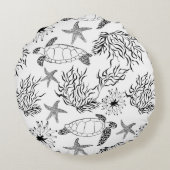シームレスな海中海ウミガメの植物サンゴ ラウンドクッション (裏面)