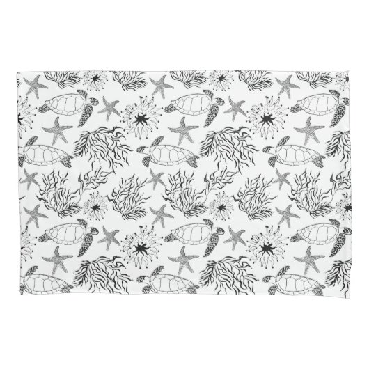 シームレスな海中海ウミガメの植物サンゴ 枕カバー (正面)