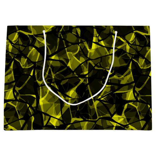 シームレスな液体の波状抽象芸術ブラックモダン・グリーン ラージペーパーバッグ (正面)