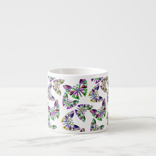 シームレスな漫画かわいいおもしろいキッズ抽象芸術buttfly p エスプレッソカップ (正面)