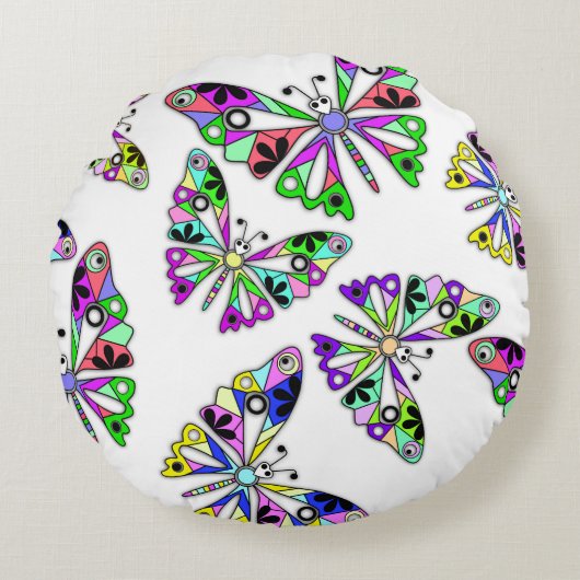 シームレスな漫画かわいいおもしろいキッズ抽象芸術buttfly p ラウンドクッション (正面)