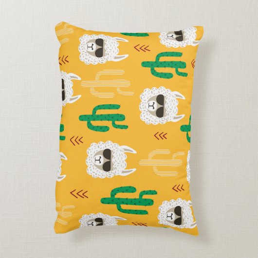 シームレスな漫画のラマとサボテンの模様 アクセントクッション (裏面(縦))