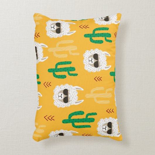 シームレスな漫画のラマとサボテンの模様 アクセントクッション (正面(垂直))