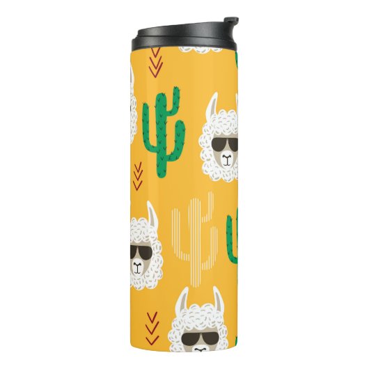 シームレスな漫画のラマとサボテンの模様 タンブラー (回転左)