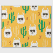 シームレスな漫画のラマとサボテンの模様 ラッピングペーパー (フラット)