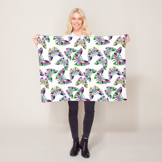 シームレスな漫画の子供抽象芸術buttefly pattern wh フリースブランケット (インサイチュ)