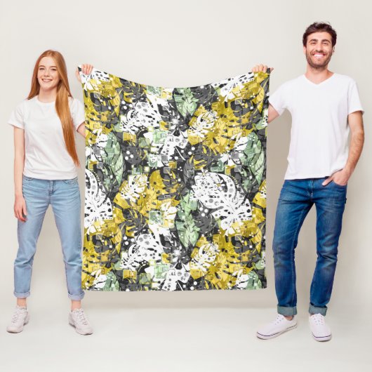 シームレスな熱帯ジャングル異国葉抽象芸術bl フリースブランケット (インサイチュ)